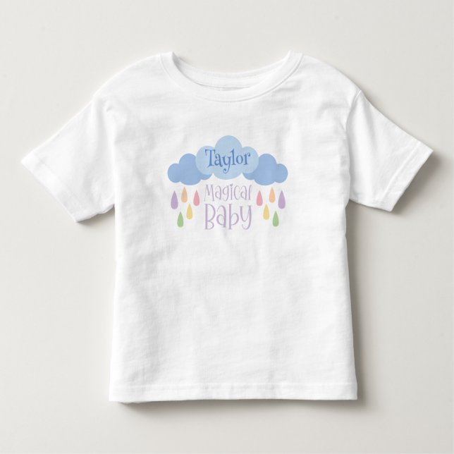 Camiseta Infantil Chuva e Nome Personalizado da Nuvem do Pastel Magn (Frente)