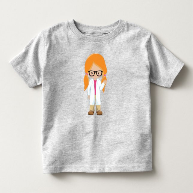 Camiseta Infantil Cientista, Garota Bonita, Cabelo Laranja (Frente)
