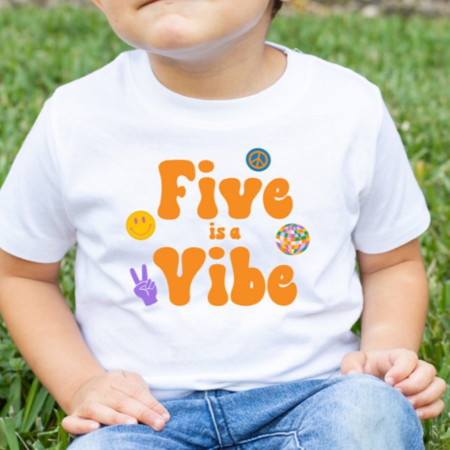 Camiseta Infantil Cinco é um Vibe Retro 70's 5 quinto aniversário (Criador carregado)