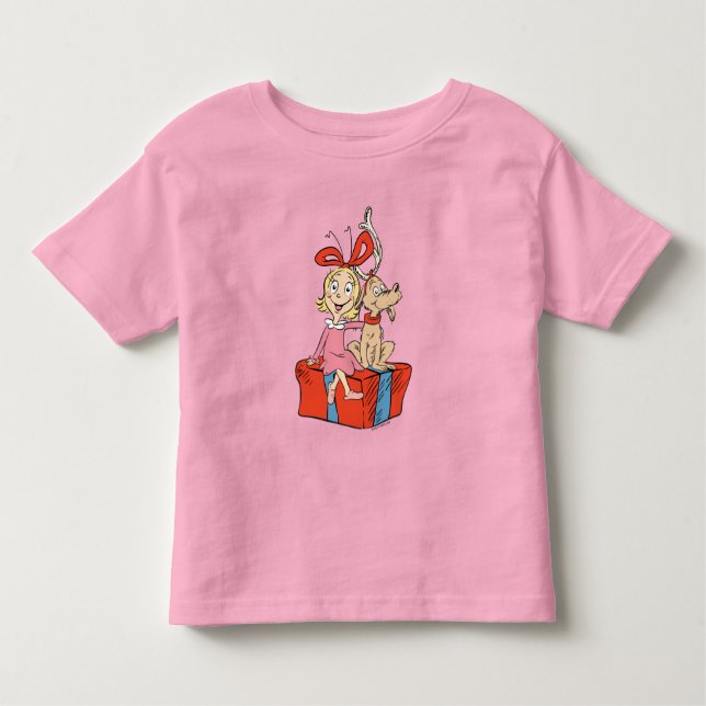 Camiseta Infantil Cindy Lou Who and Max on a Present (Frente)