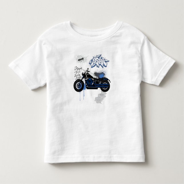 Camiseta Infantil Cinzas de grafite de motocicletas preto e azul (Frente)