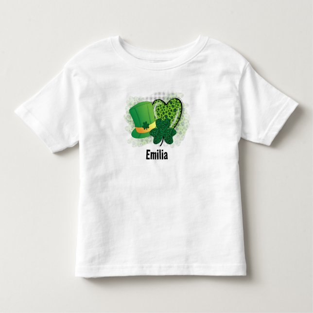 Camiseta Infantil Clover Shamrock do Dia de São Patrício de Nome Per (Frente)
