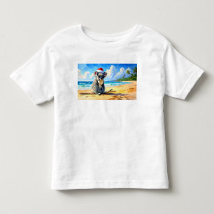 Camiseta Infantil Coala de Chapéu de Papai Noel ao Sol e Surf