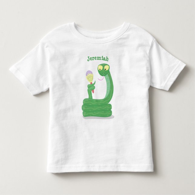 Camiseta Infantil Cobra verde engraçado com desenhos de maraca (Frente)