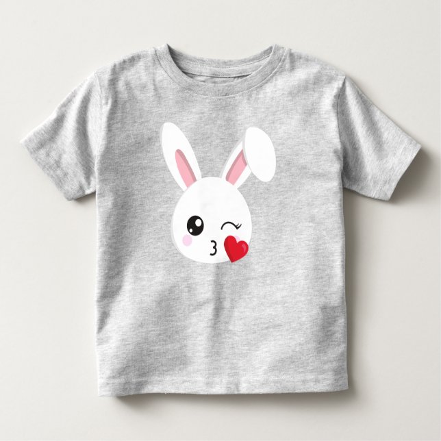 Camiseta Infantil Coelhinho Bonito, Coelhinho Branco, Coração, Beijo (Frente)