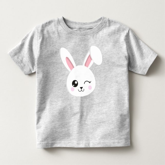 Camiseta Infantil Coelhinho Bonito, Coelhinho Branco, Piscar os olho (Frente)