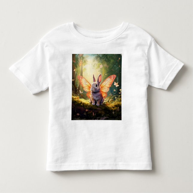 Camiseta Infantil Coelhinho branco numa floresta encantada (Frente)