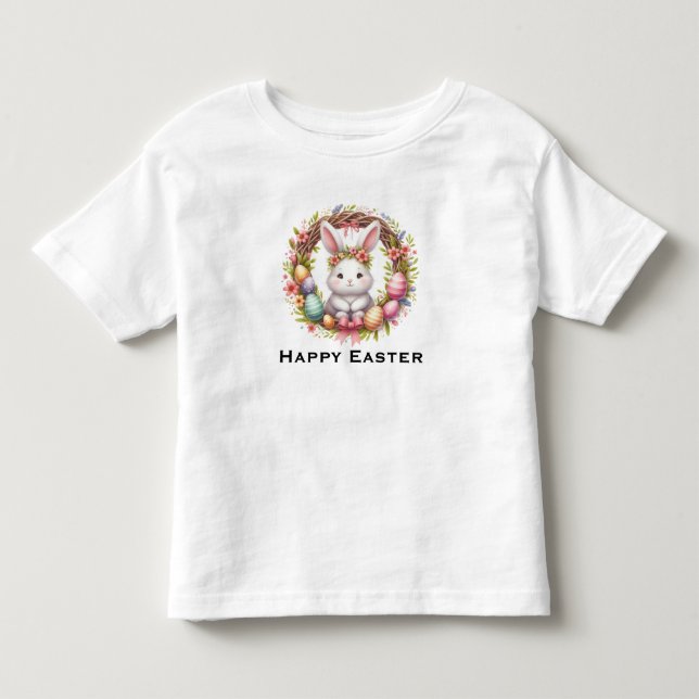 Camiseta Infantil Coelhinho de Páscoa com Ovos de Páscoa e Pavimento (Frente)
