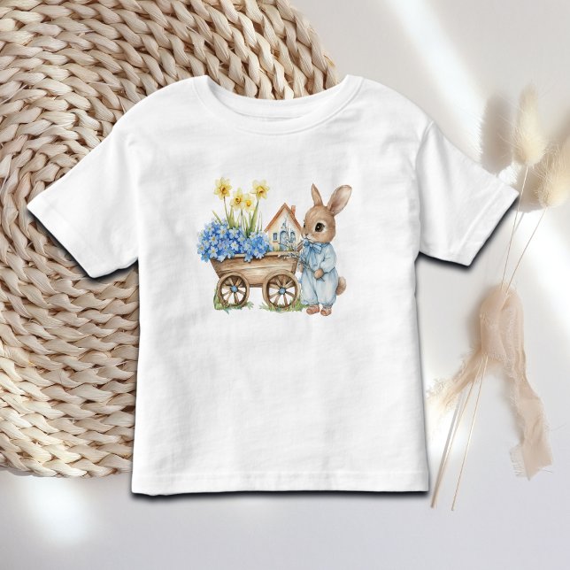 Camiseta Infantil Coelhinho Personalizado com Flores Azuis (Criador carregado)