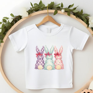 Camiseta Infantil Coelhinhos de Páscoa para Meninas Pequenas Laço Ro