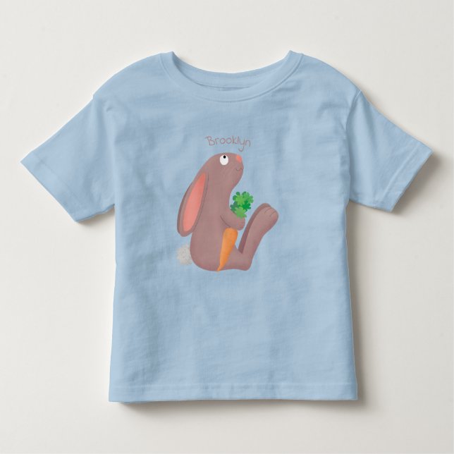 Camiseta Infantil Coelho bonito sentado com desenho de cenoura (Frente)