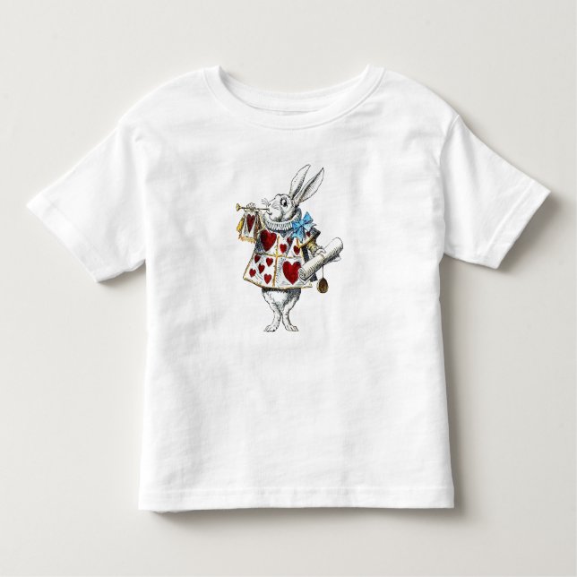 Camiseta Infantil Coelho Branco Alice Wonderland Hearts (Frente)