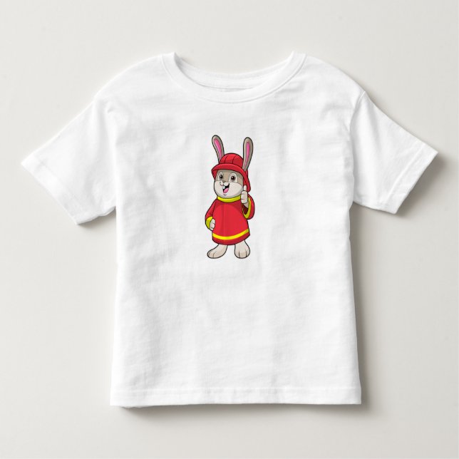 Camiseta Infantil Coelho como Bombeiro com Capacete (Frente)