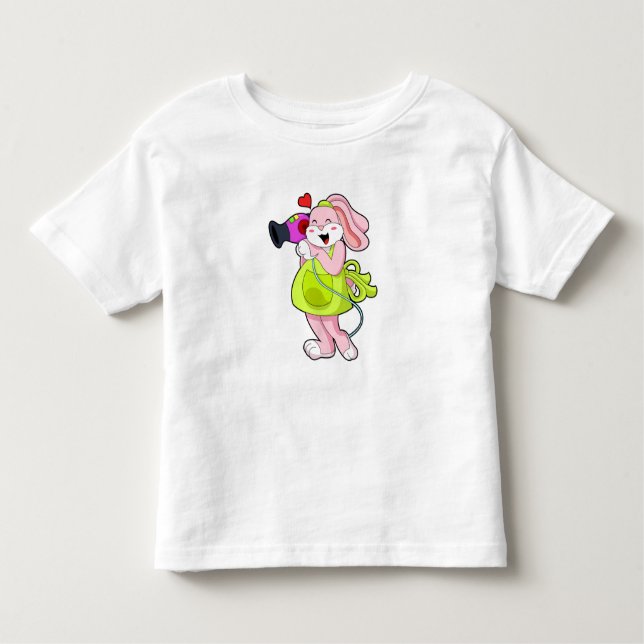 Camiseta Infantil Coelho como cabeleireiro com secador de cabelo (Frente)
