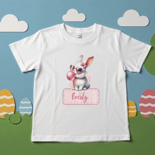 Camiseta Infantil Coelho da Páscoa com Nome Personalizado Bubblegum