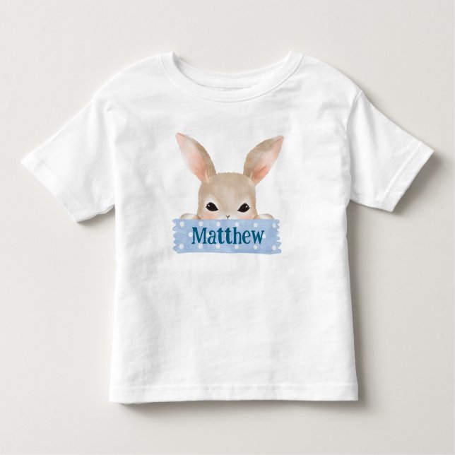 Camiseta Infantil Coelho da Páscoa em Aquarela Azul para Meninos  (Frente)