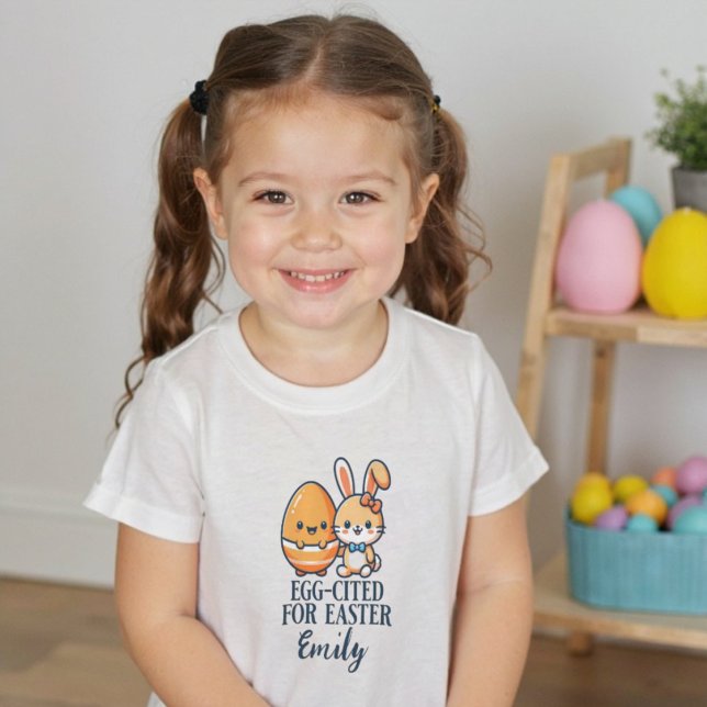 Camiseta Infantil Coelho da Páscoa Personalizado Ovo-citado (personalized name easter bunny egg-cited for easter shirt)