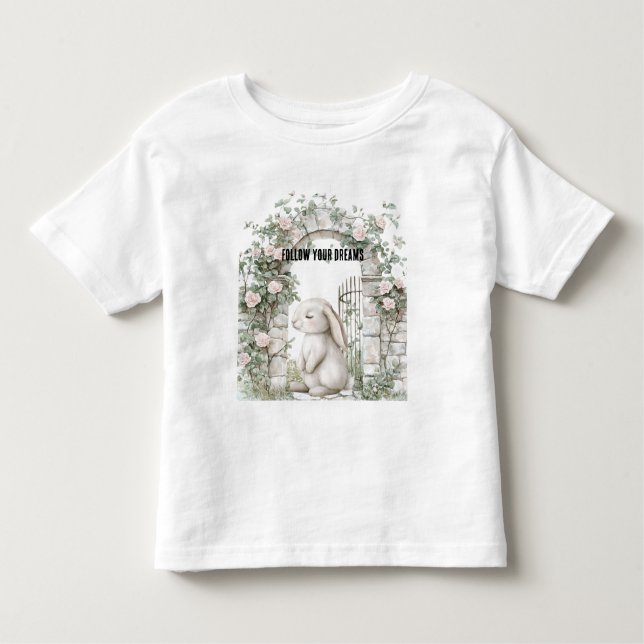 Camiseta Infantil Coelho de Jardim Floral Rosa Enfeitiçado Feminino  (Frente)