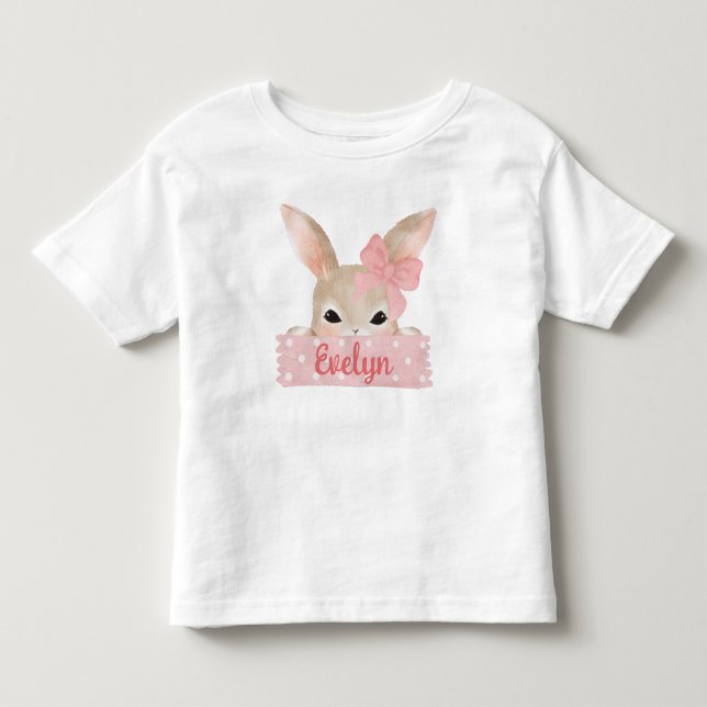 Camiseta Infantil Coelho de Páscoa Aquarela Rosa Meninas (Frente)