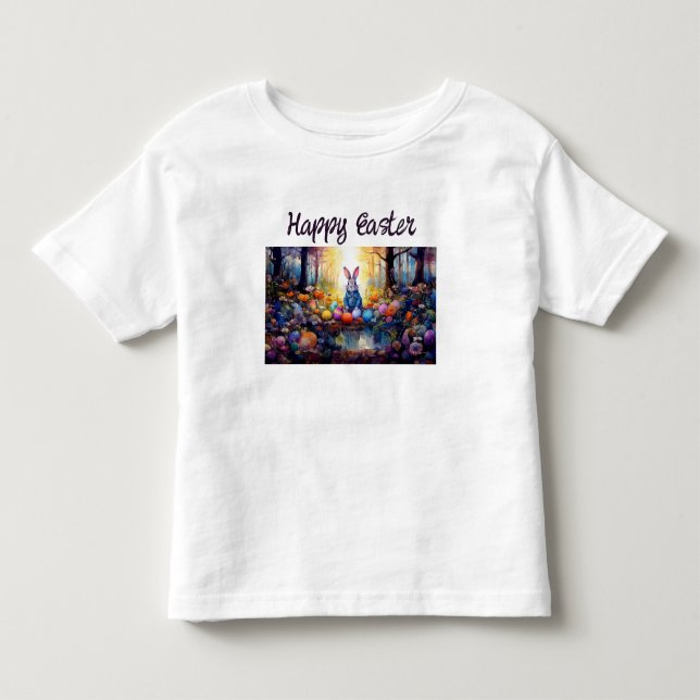 Camiseta Infantil Coelho de Páscoa Clássico com Ovos de Páscoa (Frente)
