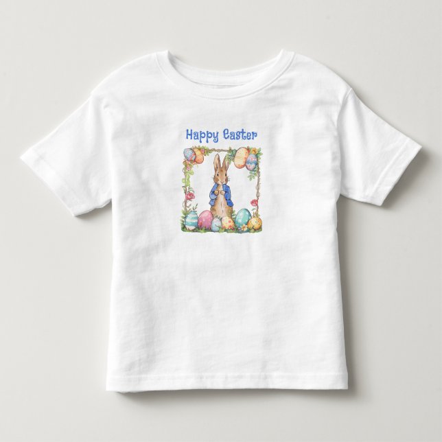 Camiseta Infantil Coelho de Páscoa Clássico Ovos de Páscoa Feliz Pás (Frente)