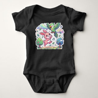 Camiseta Infantil Coelho Fofo e Papagaio | Kawaii 