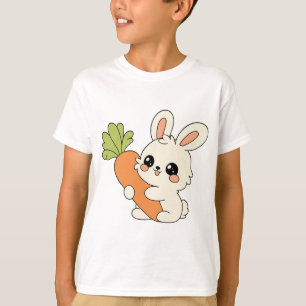 Camiseta Infantil Coelho Fofo Segurando Cenoura