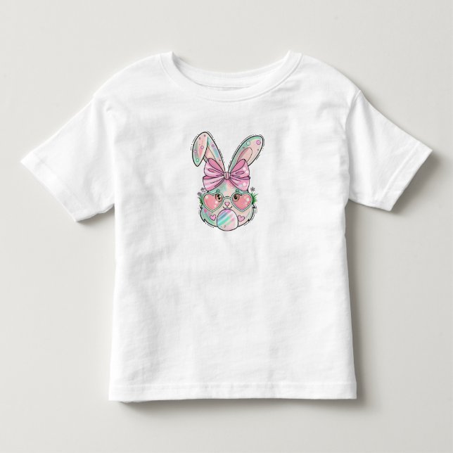 Camiseta Infantil Coelho Pastel com Óculos de Coração (Frente)