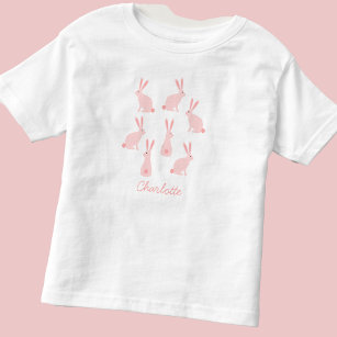 Camiseta Infantil Coelhos Coelhinhos Bonitos Rosa Personalizados