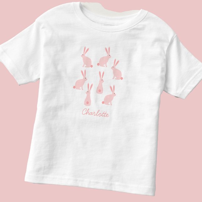 Camiseta Infantil Coelhos Coelhinhos Bonitos Rosa Personalizados (Cute bunny rabbit personalized t-shirt)