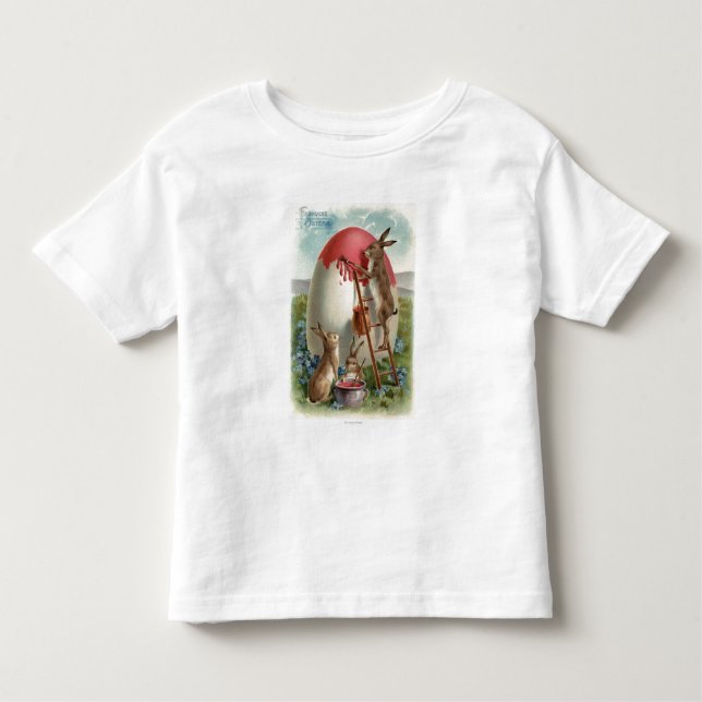 Camiseta Infantil Coelhos que pintam um ovo (Frente)