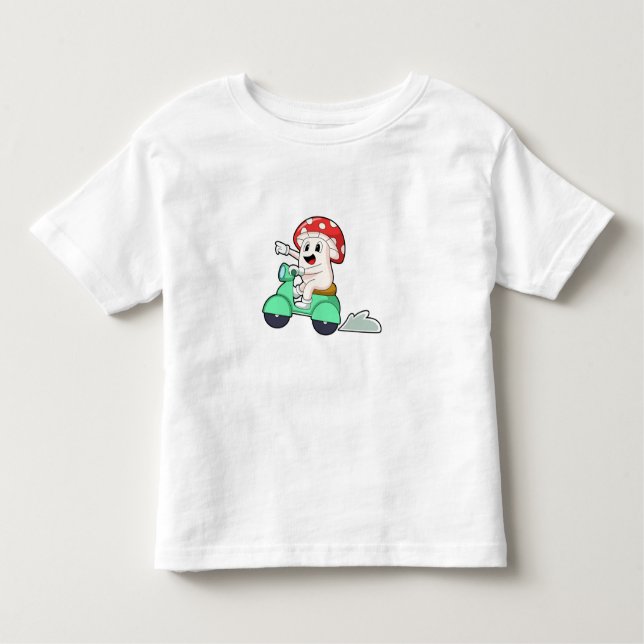 Camiseta Infantil Cogumelo como Biker com Patinete.PNG (Frente)