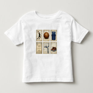 Camiseta Infantil Coleção de Selos Esportivos de Basquetebol Vintage