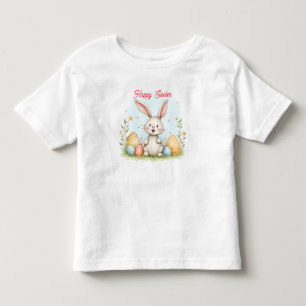 Camiseta Infantil Coleção Moderna de Coelhinho da Páscoa Fofo e Ovos