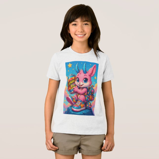 Camiseta Infantil Colorida do Coelho Poderoso (Frente Completa)