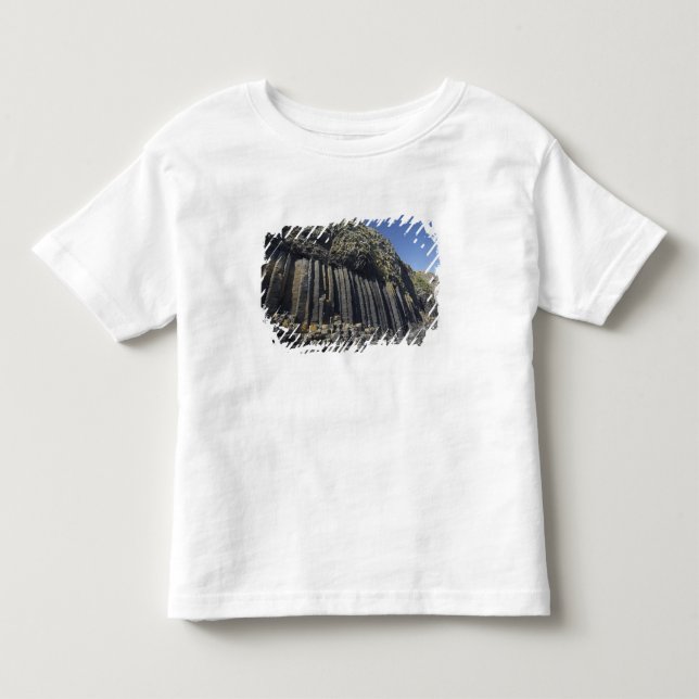 Camiseta Infantil Colunas Basalt por Caverna de Fingal, Staffa, desl (Frente)