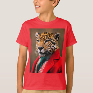 Camiseta infantil com feliz jaguar num terno verme