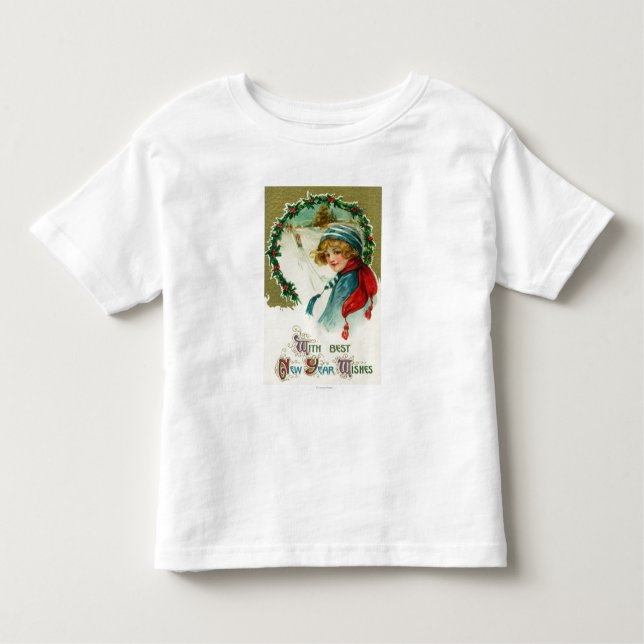 Camiseta Infantil Com os melhores desejos do ano novo que Sledding a (Frente)