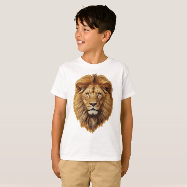 Camiseta Infantil com Rosto de Leão | Blusa de Ani (Frente Completa)