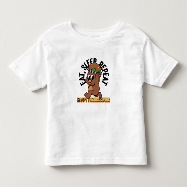 Camiseta Infantil Come Sleep Repete Feliz Ação de Graças Toddler Tee (Frente)