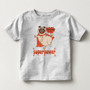 Camiseta Infantil Comer é o meu super poder, estilo cômico de manto 