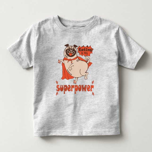 Camiseta Infantil Comer é o meu super poder, estilo cômico de manto  (Frente)
