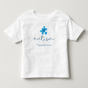 Camiseta Infantil consciência do autismo peça de puzzle azul #nome d