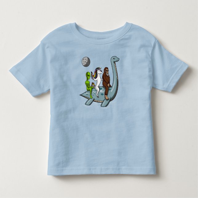Camiseta Infantil Conspiração Bigfoot Loch Ness Monster Water Ski (Frente)