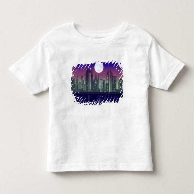 Camiseta Infantil Construções iluminadas acima na noite (Frente)