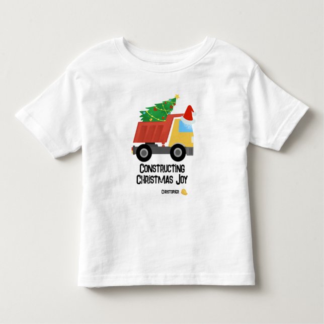 Camiseta Infantil Construindo Caminhão de Despejo de Joy Construção  (Frente)