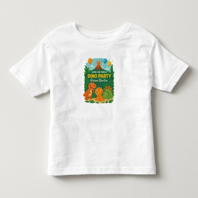 Camiseta Infantil Convite de Aniversário de Crianças – Festa de Dino (Frente)