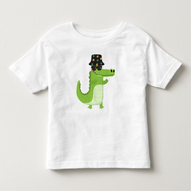 Camiseta Infantil Cool Crocodile with Sunglasses & Leafy Bucket Hat (Frente)