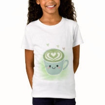 Camiseta Infantil Coração de Matcha Latte Fofa Kaw