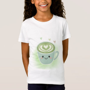 Camiseta Infantil Coração de Matcha Latte Fofa Kaw